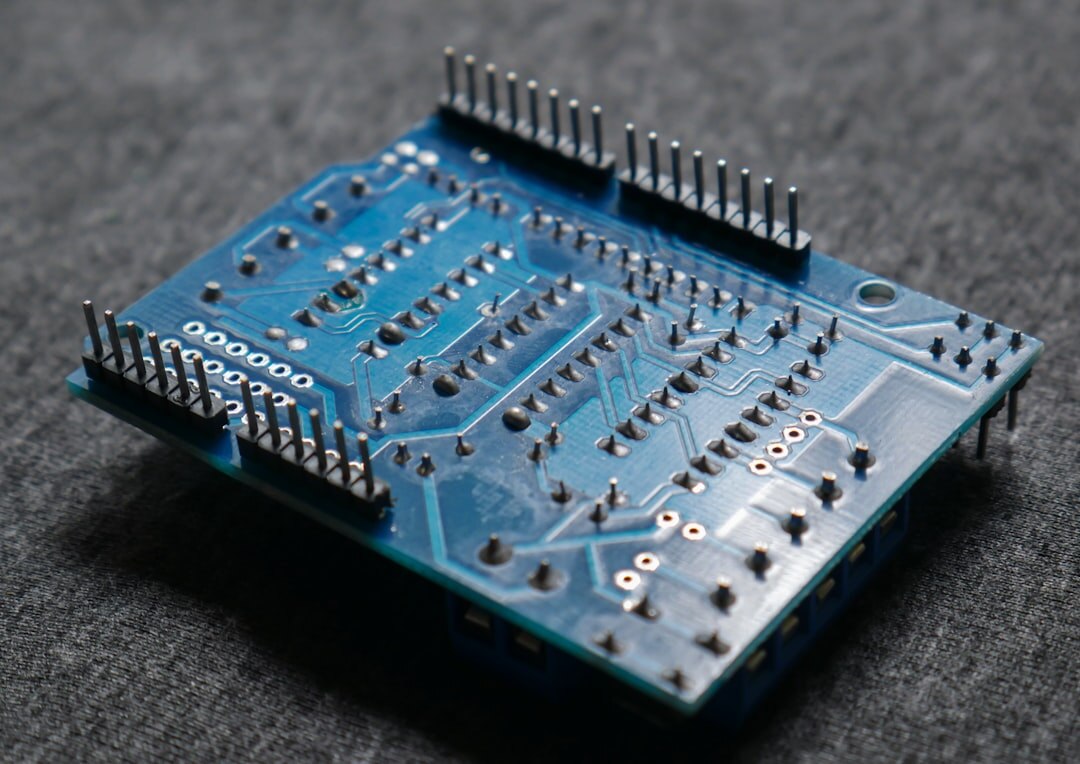 Close-up of a glowing blue circuit board